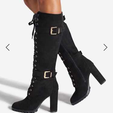 Justfab Sexy Black Faux Suede Rangi Lace Up High H