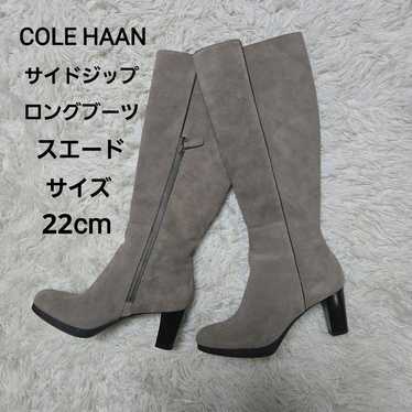 Cole Haan Long Boots Beige Side Zip Suede 22cm