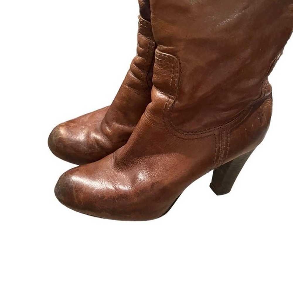 Frye Miranda Brown Leather Back Zip Heeled Boots - image 7