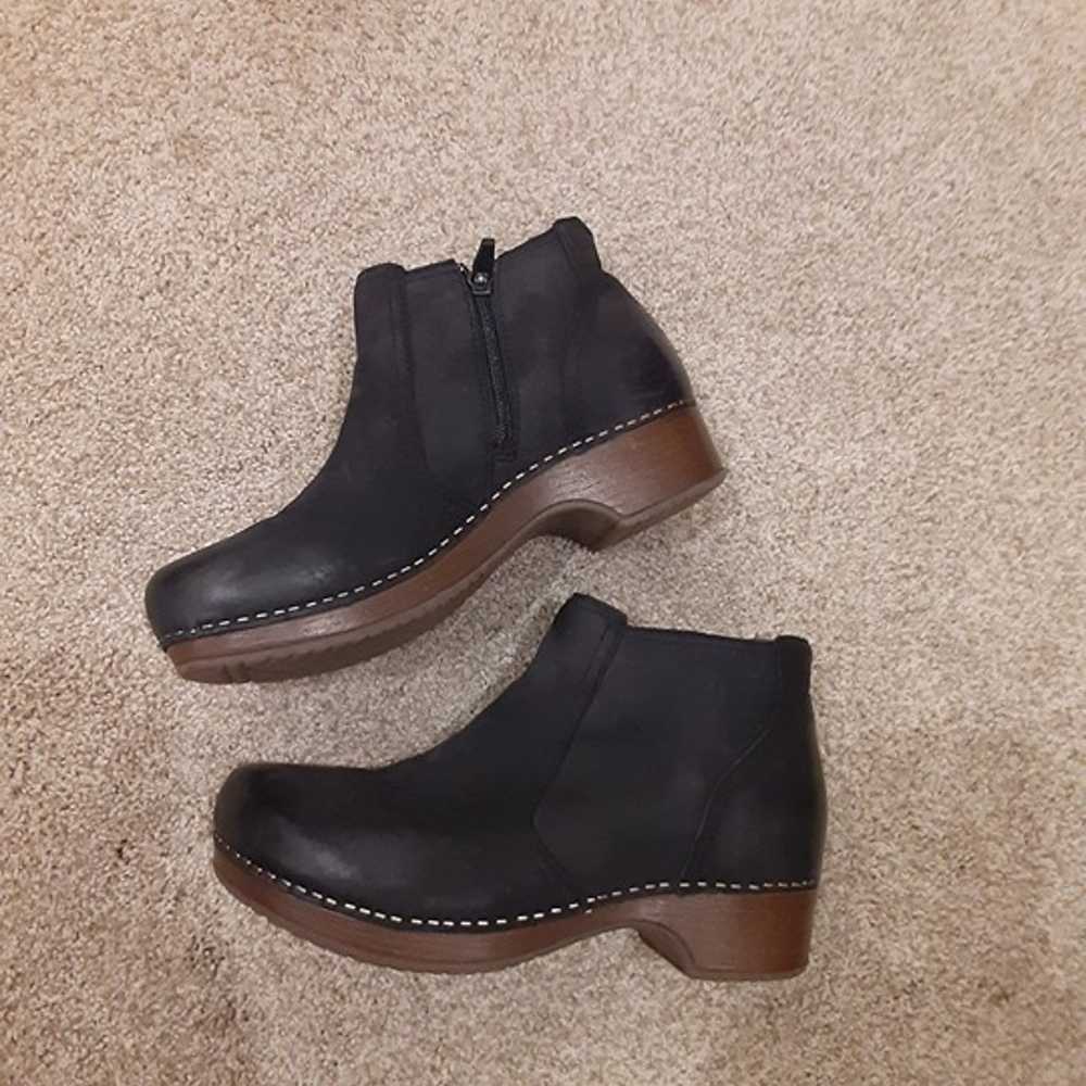 Dansko Barbara Black Clog Boots Booties Leather S… - image 2