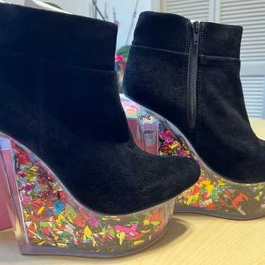 Jeffery Campbell suede platform glitter booties - image 1