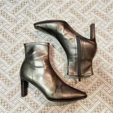 Metallic Gray Zip-Up Booties