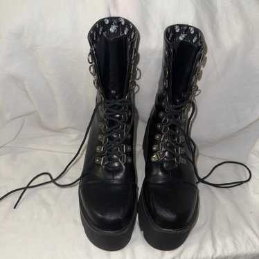 Chunky gothic lace up front skull boot - image 1