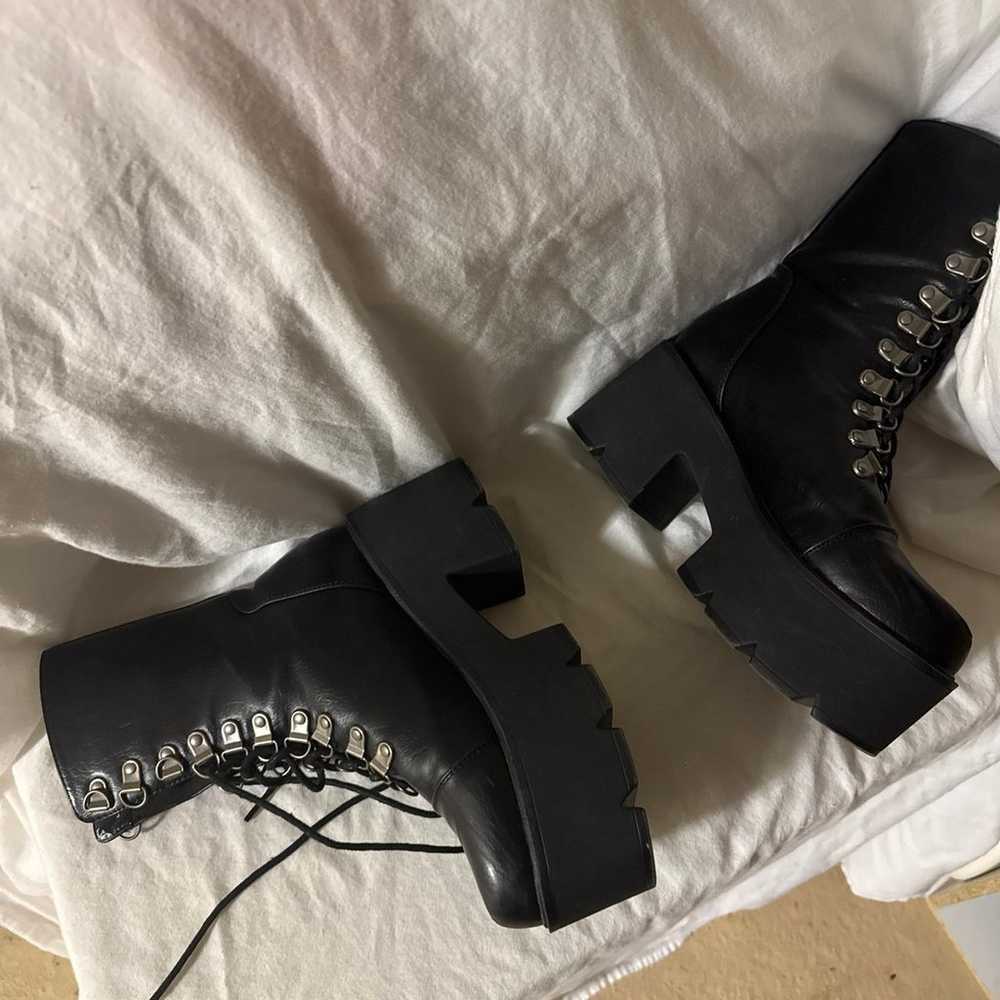 Chunky gothic lace up front skull boot - image 5