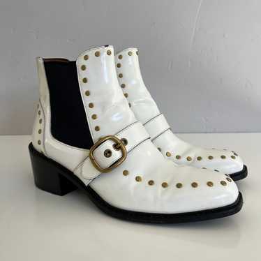 COACH Patent Leather Studded Boots