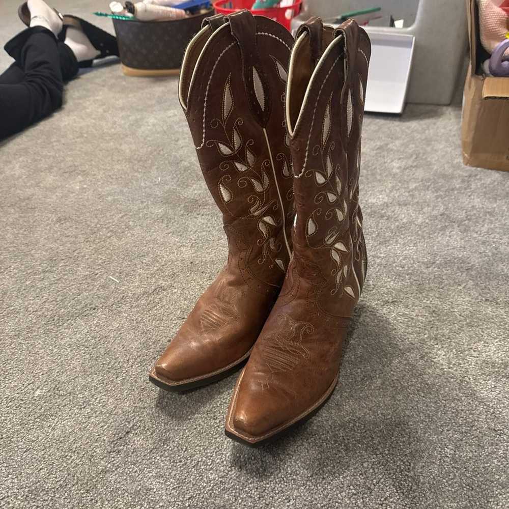 Ariat Brown Cowboy Boots Size 9 Leather Sonora - image 2