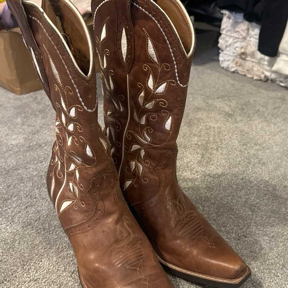 Ariat Brown Cowboy Boots Size 9 Leather Sonora - image 3