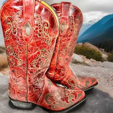 Sterling River Cowgirl Cowboy Boots Embroidery Red