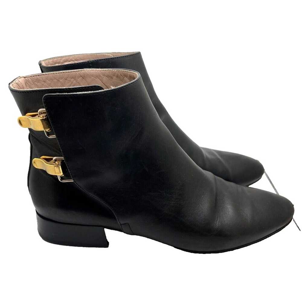 Chloe Double Buckle Black Flat Ankle Boot Gold Ha… - image 5