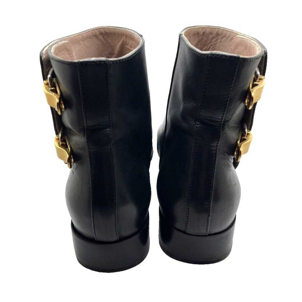 Chloe Double Buckle Black Flat Ankle Boot Gold Ha… - image 6