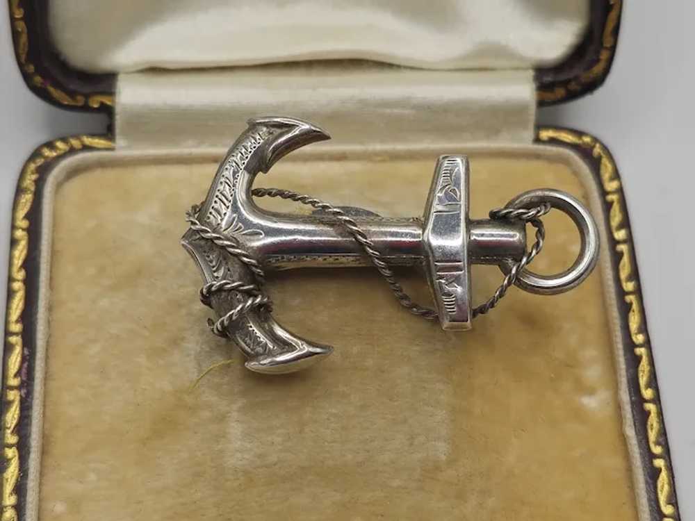 Antique 1916 English Sterling Silver Anchor Brooch - image 2