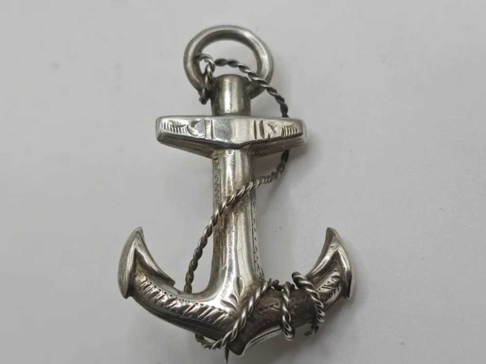 Antique 1916 English Sterling Silver Anchor Brooch - image 3