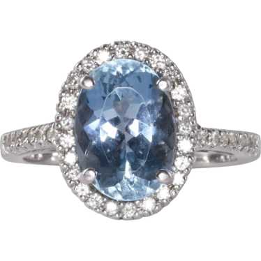 Diamond Halo Aquamarine Ring