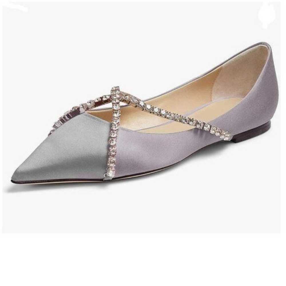 FSJ Grey Pointed Toe Ballet Flats Crystal Crossov… - image 1