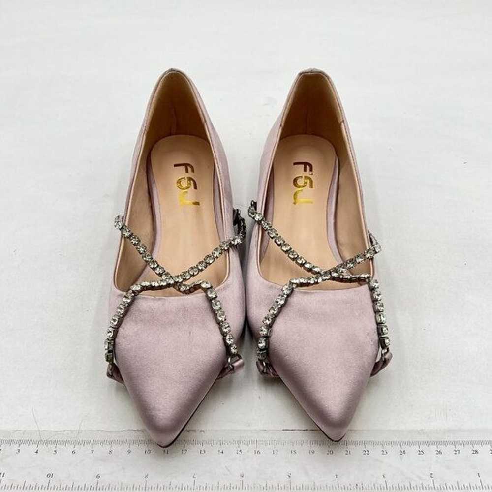 FSJ Grey Pointed Toe Ballet Flats Crystal Crossov… - image 3