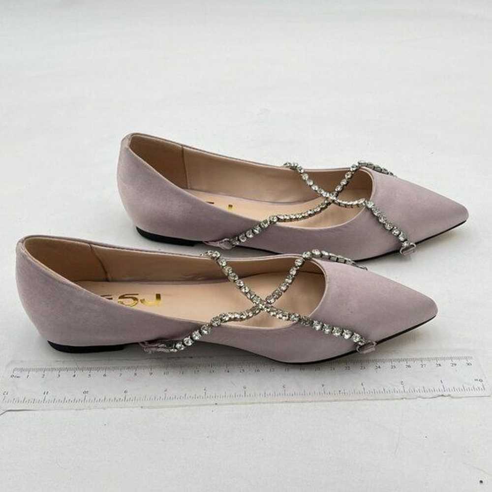 FSJ Grey Pointed Toe Ballet Flats Crystal Crossov… - image 4