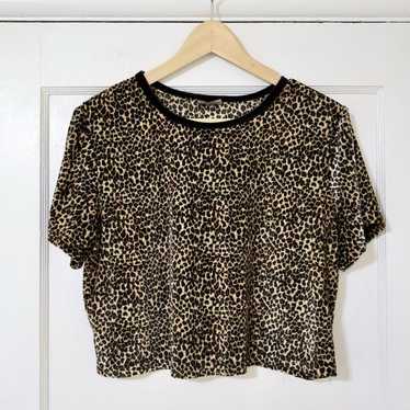 Vintage Soft Wear Leopard Velour Crop Top Size L … - image 1