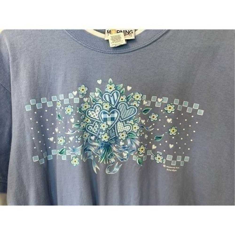 Vintage Morning Sun Blue heart flower Bouquet t-s… - image 3