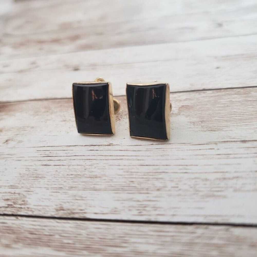 Other Vintage Ronci Screw On Earrings Black12K Go… - image 2