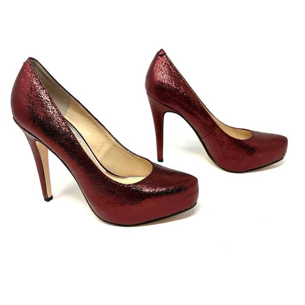 Jessica Simpson size 7 red sparkly pump style tal… - image 3