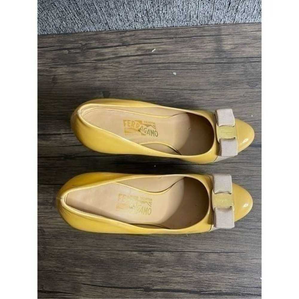 Salvatore Ferragamo Patent Leather Yellow Bow Pum… - image 2