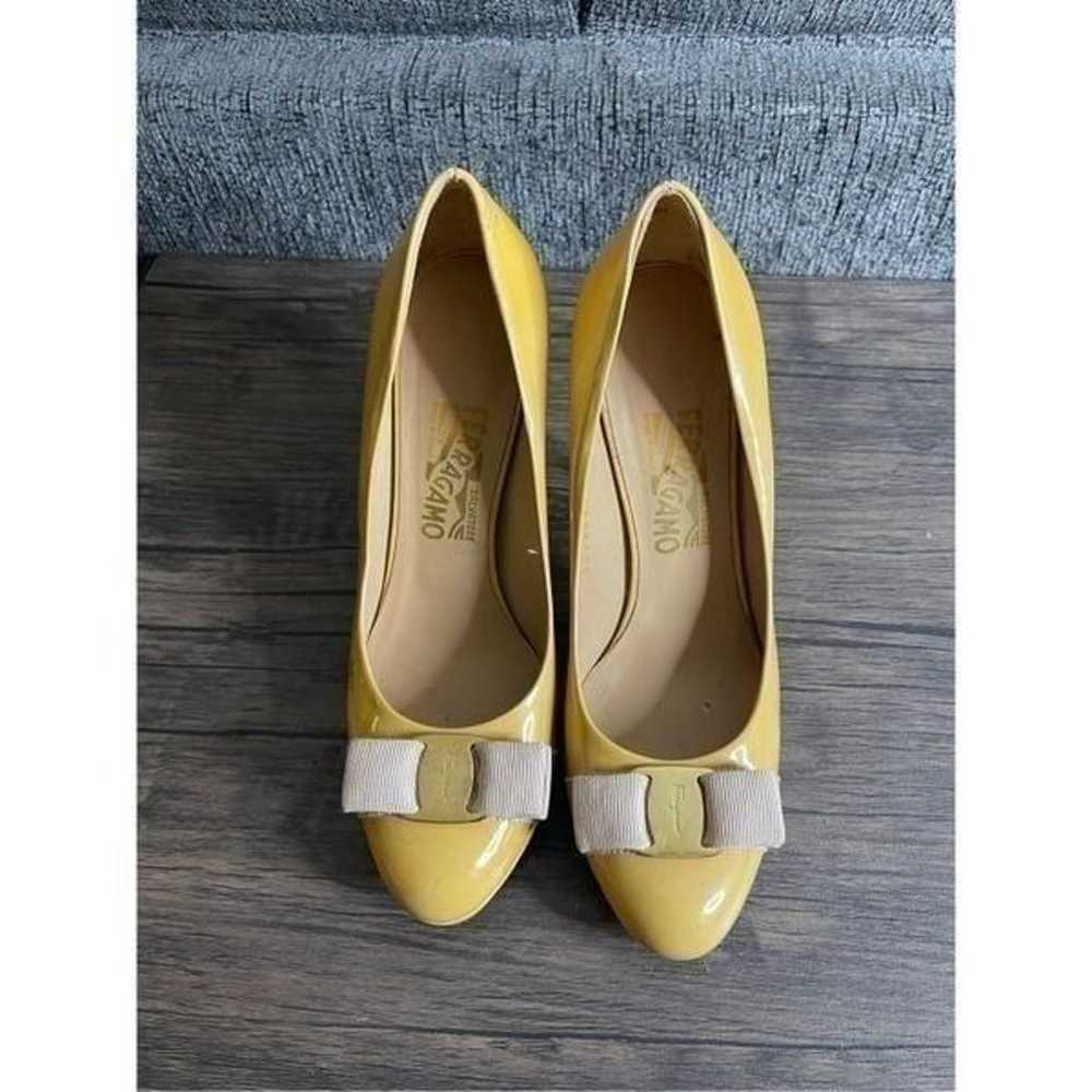 Salvatore Ferragamo Patent Leather Yellow Bow Pum… - image 5