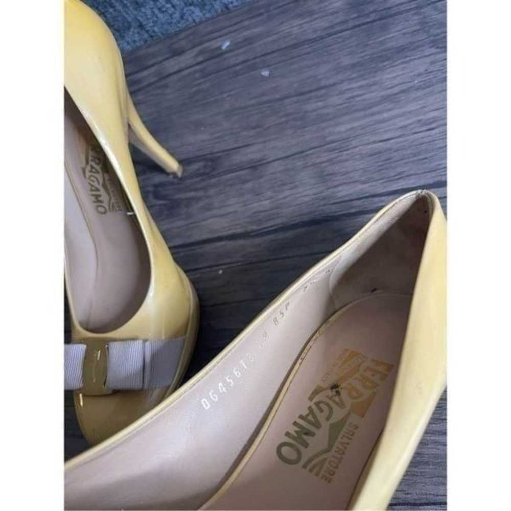 Salvatore Ferragamo Patent Leather Yellow Bow Pum… - image 6