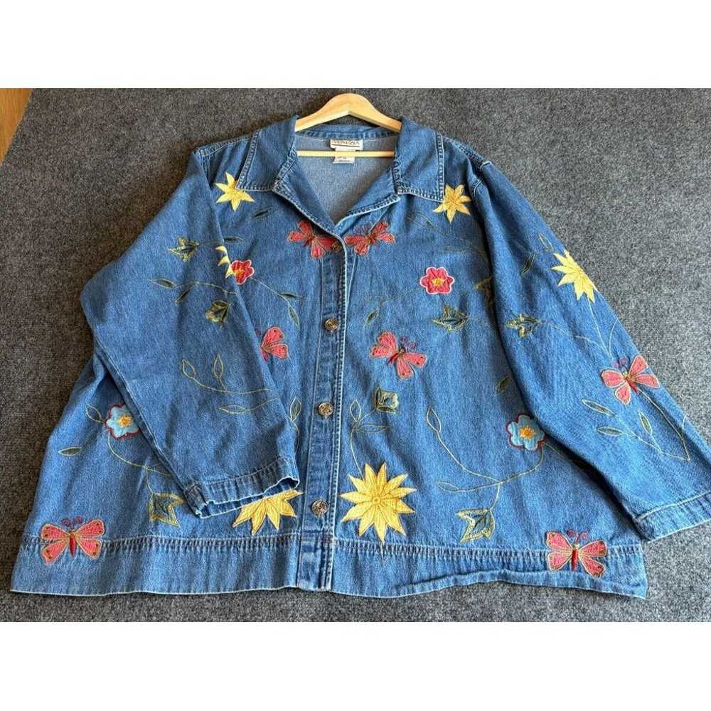 Vintage Venezia Blue Jean Denim Shirt Women 3X Fl… - image 1