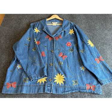 Vintage Venezia Blue Jean Denim Shirt Women 3X Fl… - image 1