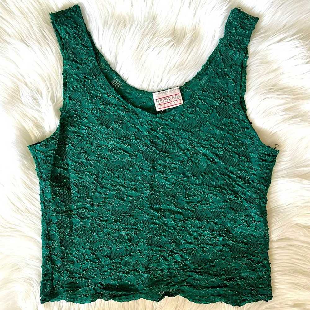 Vintage Featherbed Intimates Emerald Green Lace S… - image 1