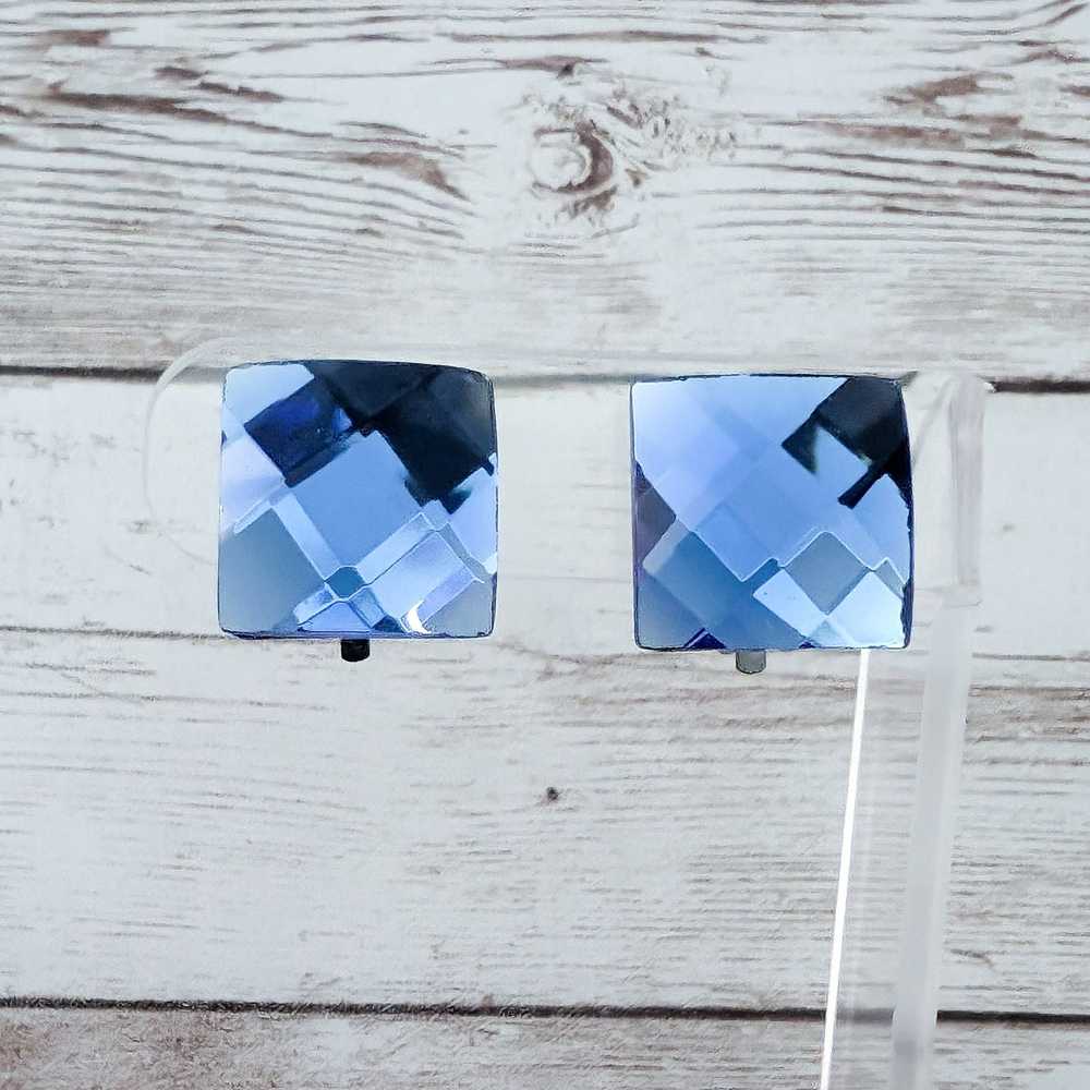 Vintage Vintage Clip On Earrings Faceted Blue Sta… - image 1