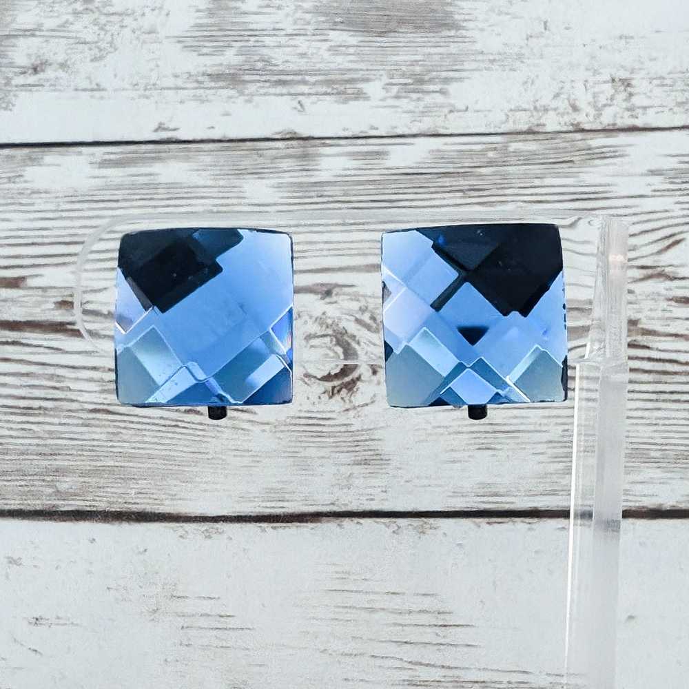 Vintage Vintage Clip On Earrings Faceted Blue Sta… - image 3