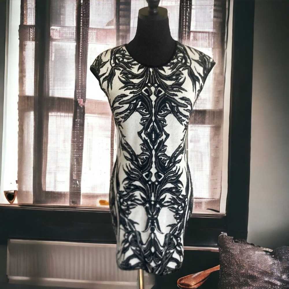 NVQ Black and Cream Patterned Knit Dress, Size Me… - image 1