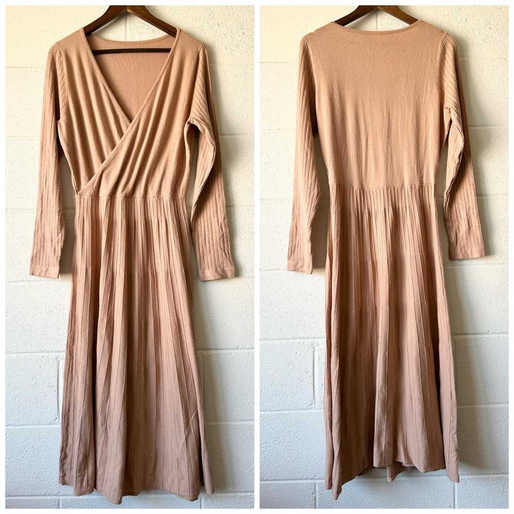 Unbranded Brown V-Neck Long Sleeve Fit And Flare … - image 1