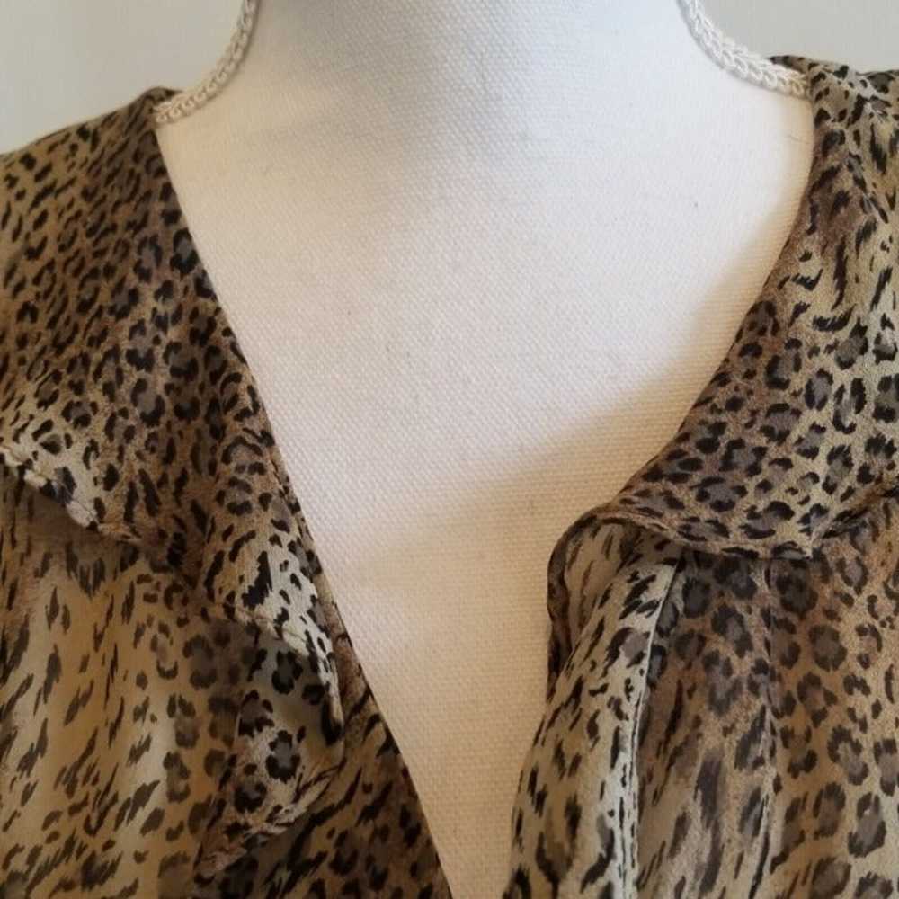 Vintage 90s Leopard Print Sheer Silk Blouse Ruffl… - image 4