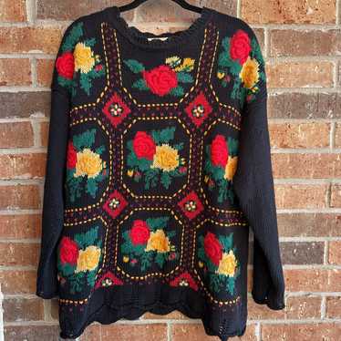 Casual Corner Vintage Long Sleeve Flower Sweater