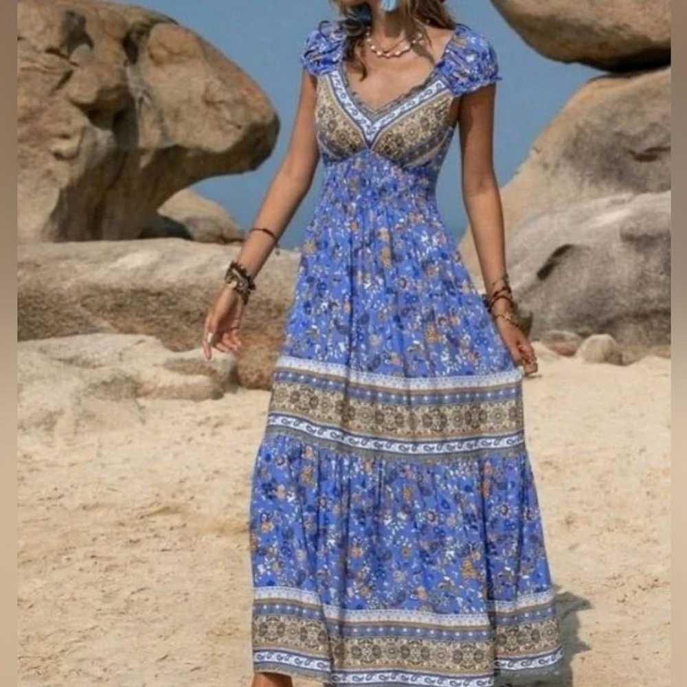 Gorgeous boho smocked maxi dress size medium - image 3