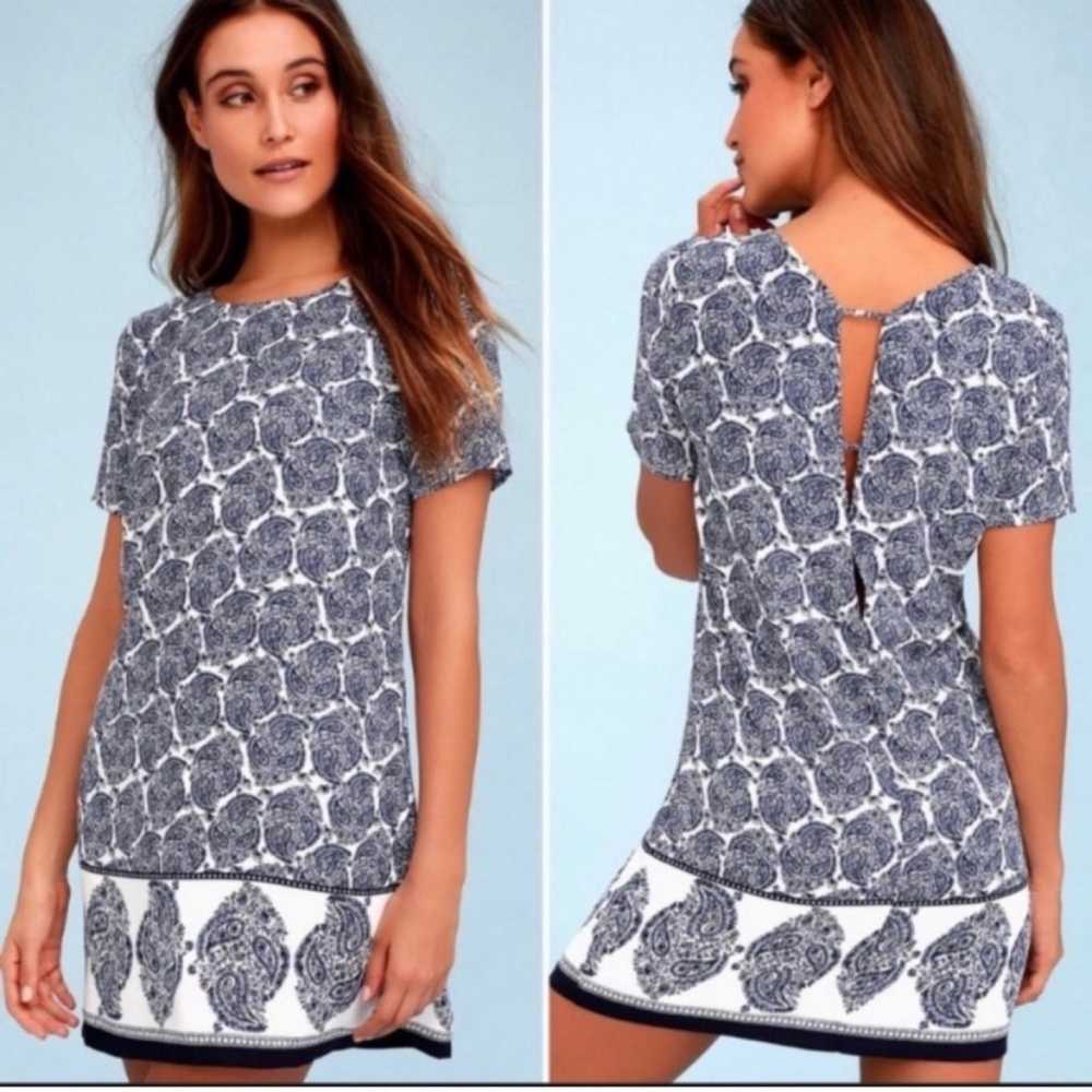 Lulus Taj Mahal Tour Blue Paisley Open Back Shift… - image 1