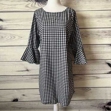 Chelsea 28 Black & White Gingham Bell Sleeve Shift