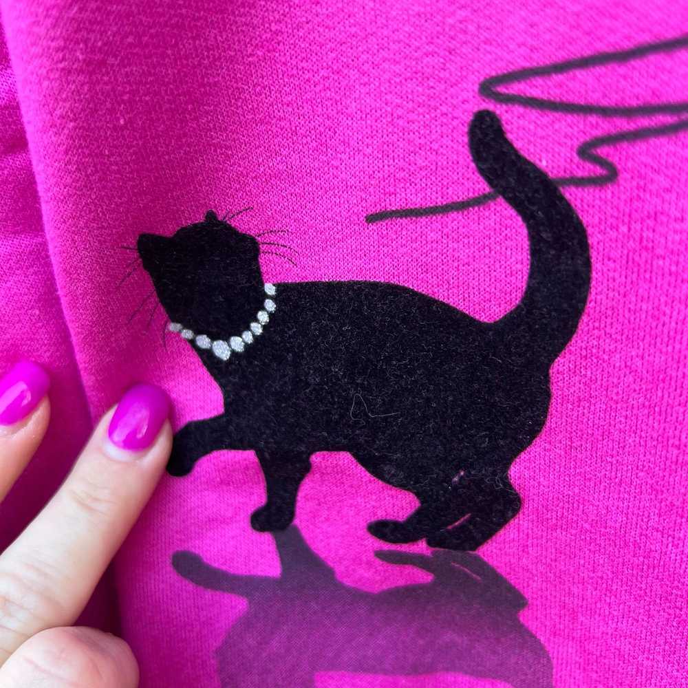 Vintage 90s Hot Pink Black Velvet Cats Rhinestone… - image 2