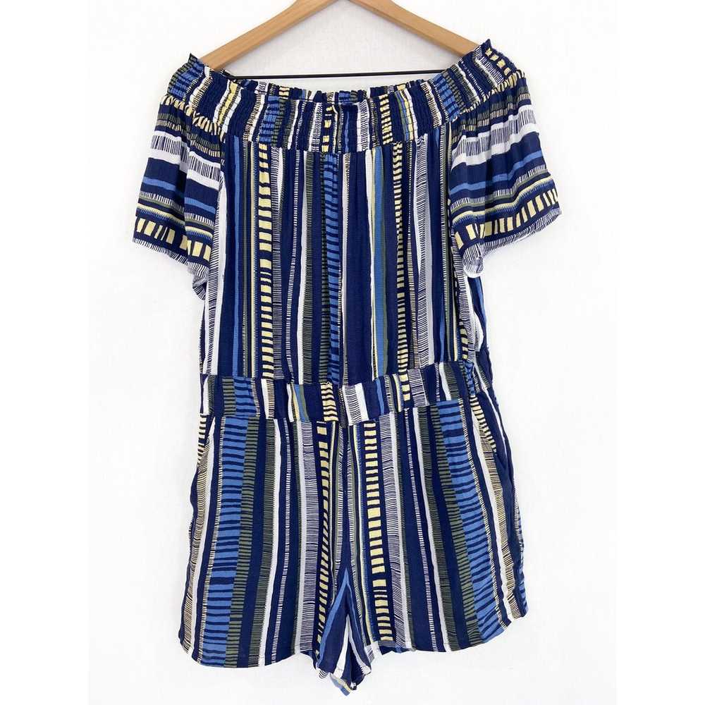 LOFT Off the Shoulder Women's Romper Medium Blue … - image 1