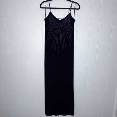 Jump Apparel Vintage 90s Velvet Maxi Dress Beaded… - image 1