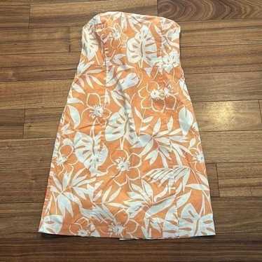 Vineyard vines tropical strapless dress orange fl… - image 1