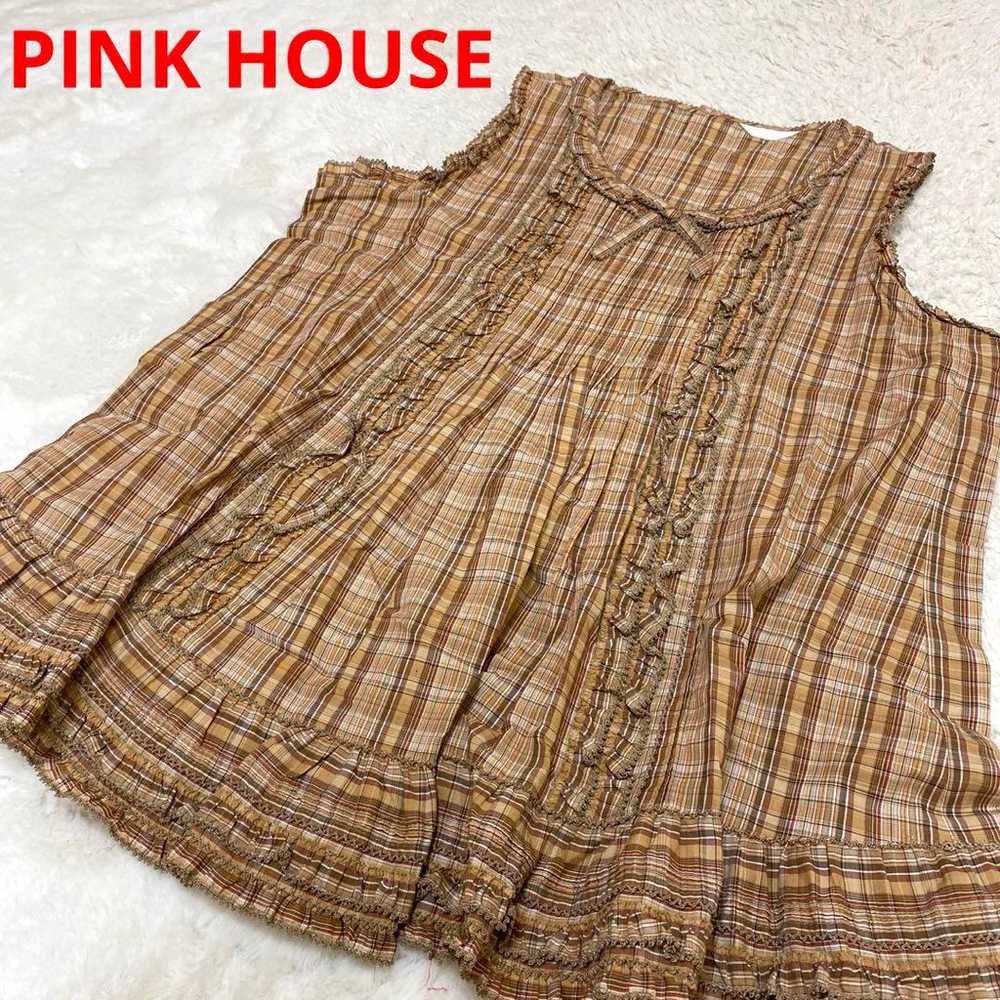 Pink House vest, brown checkered top, cute layeri… - image 1