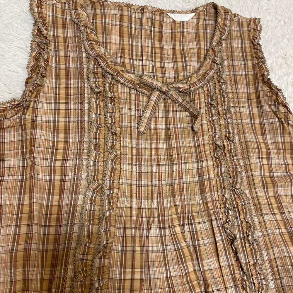 Pink House vest, brown checkered top, cute layeri… - image 3