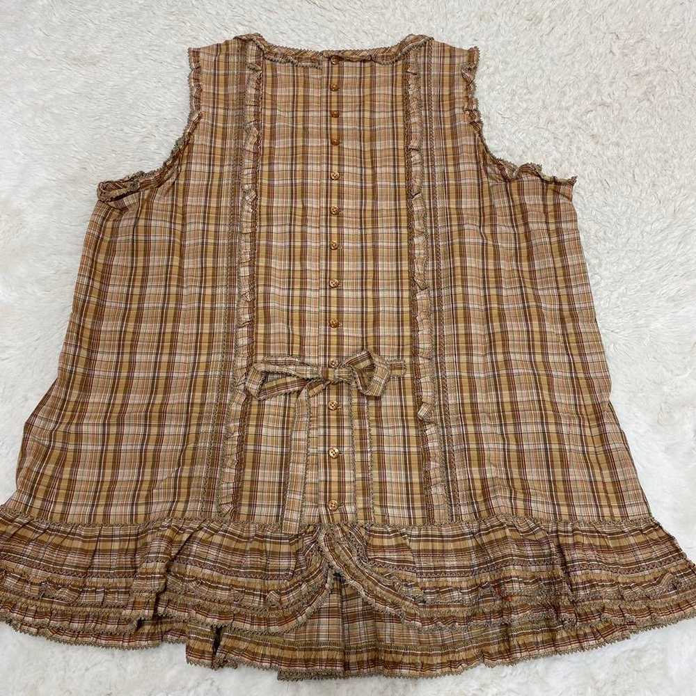 Pink House vest, brown checkered top, cute layeri… - image 8