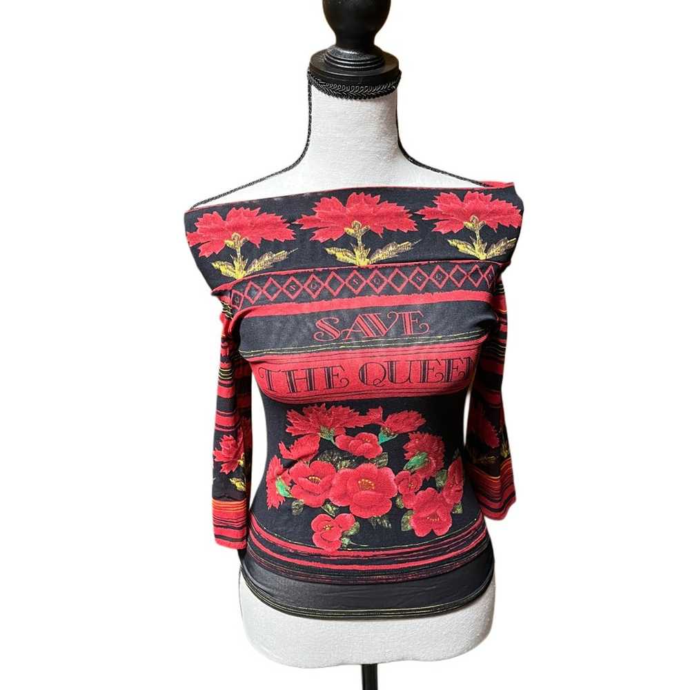 Vintage Save the Queen  Red and Black Flower Long… - image 1