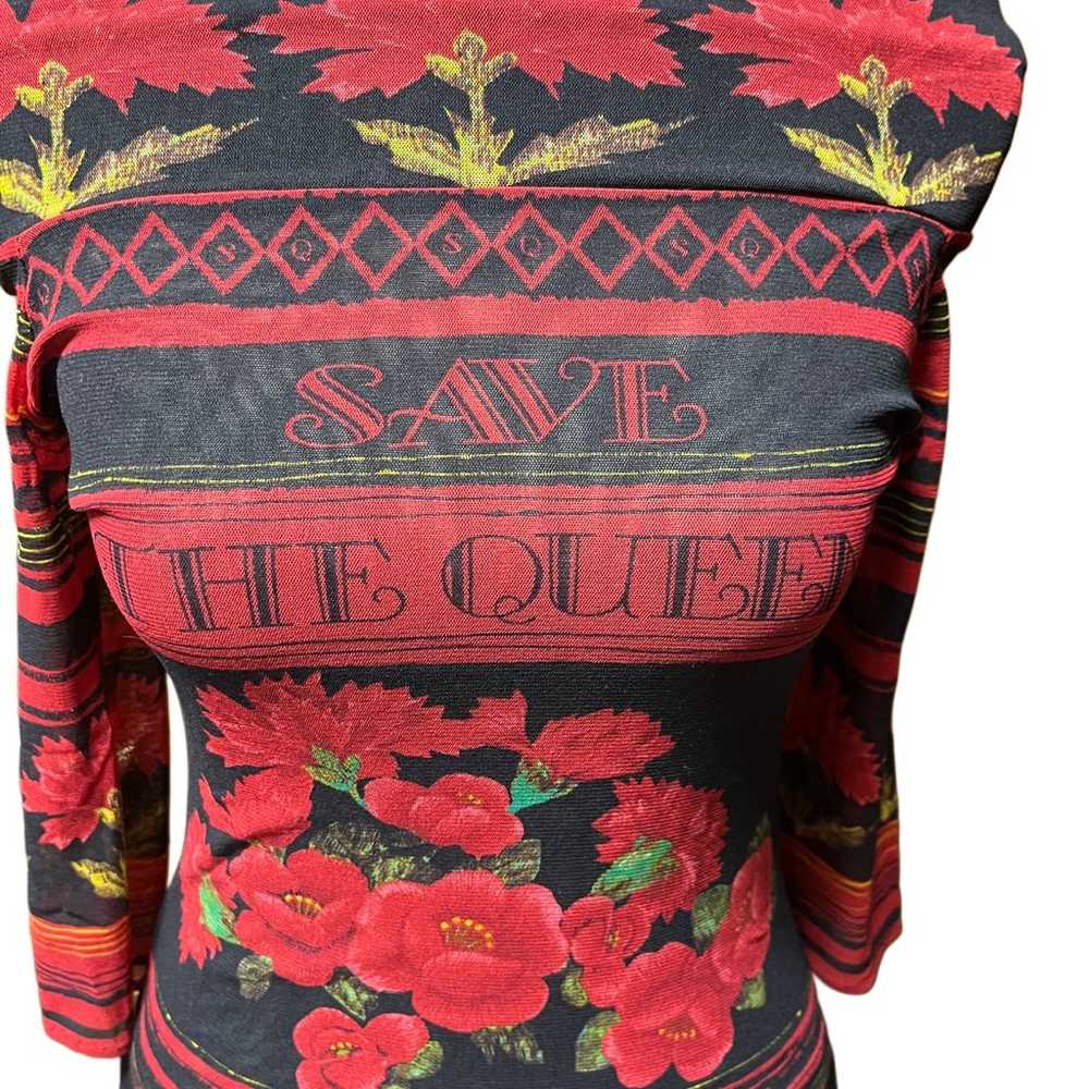 Vintage Save the Queen  Red and Black Flower Long… - image 3