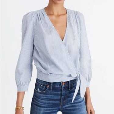 Madewell Wrap Top In Indigo Stripe, Medium - image 1