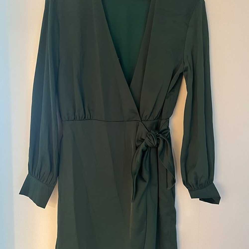 ASTR the Label Long Sleeve Satin Wrap Dress Emera… - image 1